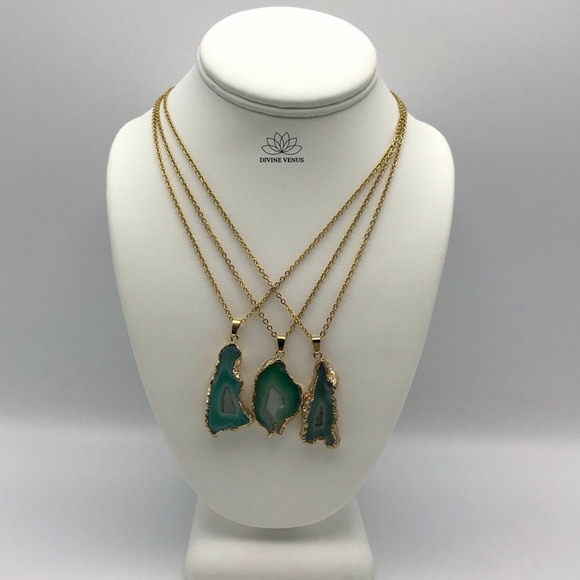 Druzy Agate Necklace | Stainless Steel Chain - Picture 10 of 10